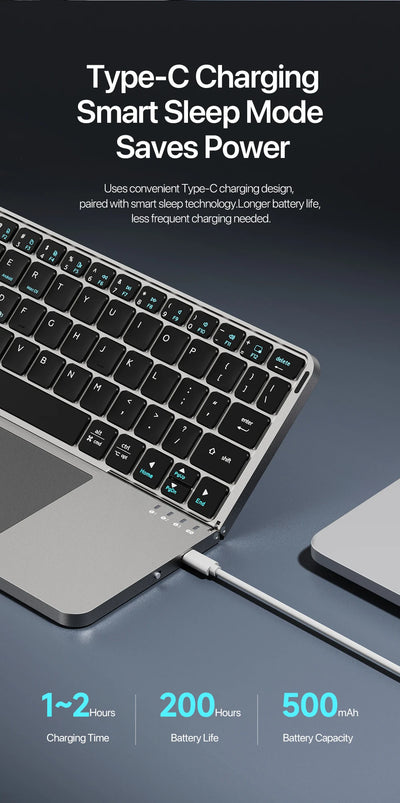 Foldable Wireless Keyboard with Touchpad
