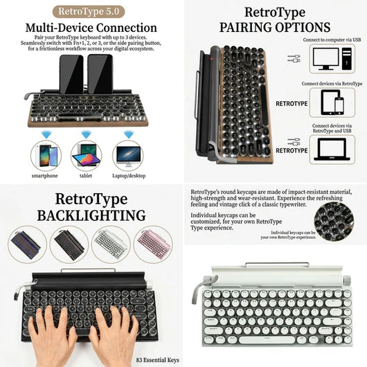 TypeNova Retro Wireless Keyboard for Focused Work