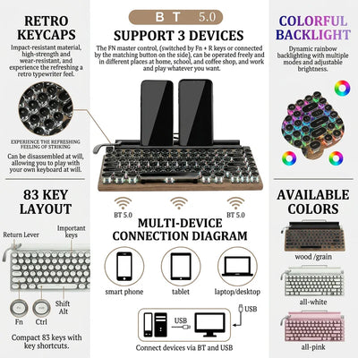 TypeNova Retro Wireless Keyboard for Focused Work