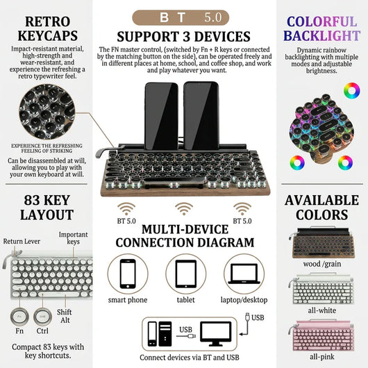 TypeNova Retro Wireless Keyboard for Focused Work